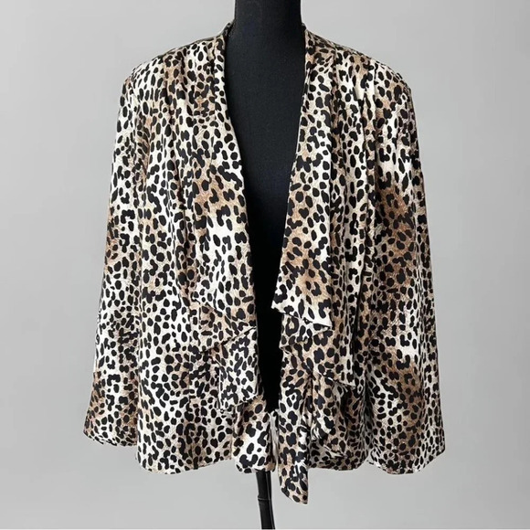 Dress Barn Jackets & Blazers - Dress Barn  Leopard Print Waterfall Collar Open Front Jacket